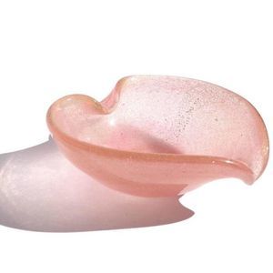 Murano Pink & Gold Flecks Italian Art Glass Heart Shaped Bowl, Hand Blown Dish